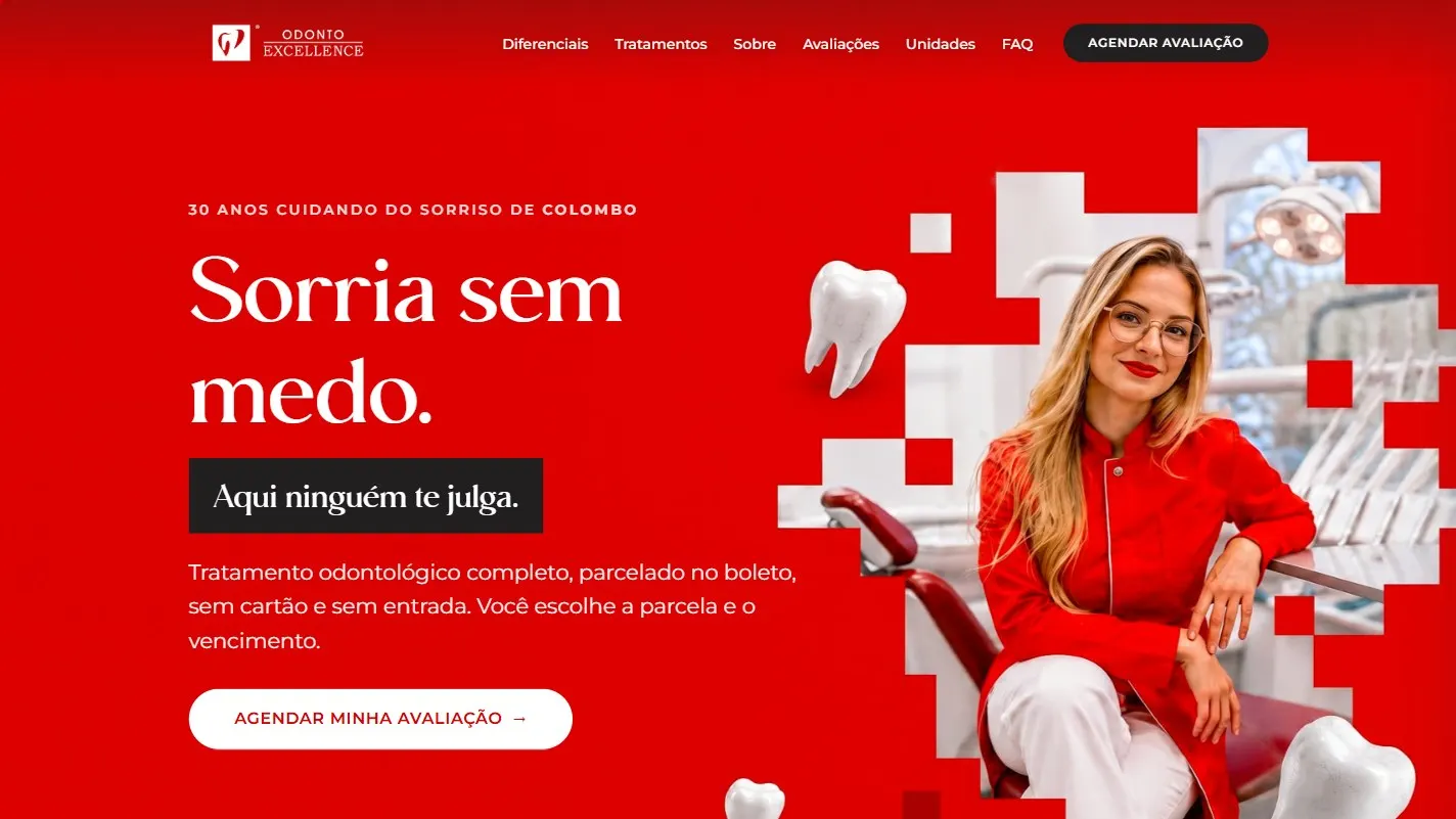 Página inicial do site da Odonto Excellence